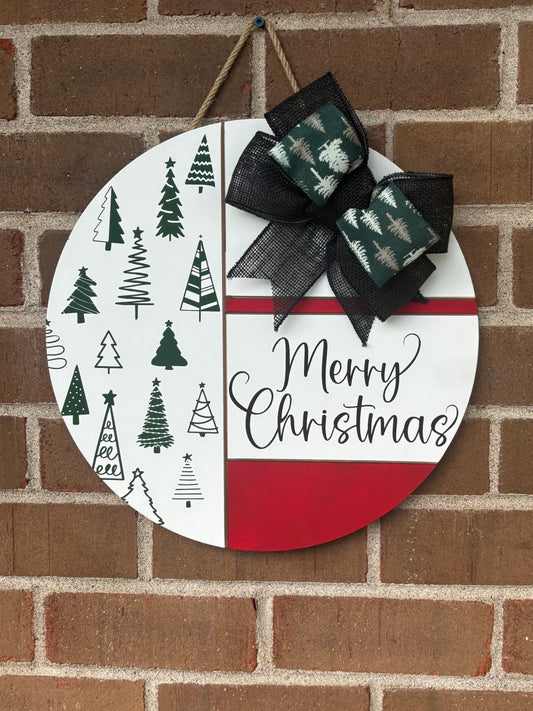 Merry Christmas with Christmas Trees Door Hanger